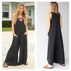 Natural Life Womens Knit V Neck Jumpsuit Size OS Charcoal Boho‎ Hippie Oversized